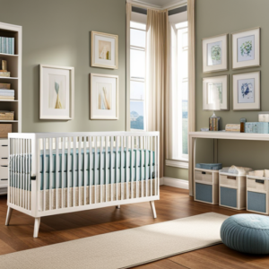 An image showcasing a brightly-lit nursery, adorned with a myriad of discounted baby cribs in various styles and colors