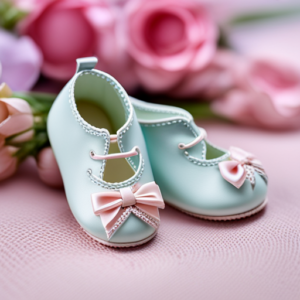 An image capturing the essence of baby shoes: delicate, miniature footwear adorned with soft pastel colors, tiny bows, and delicate stitching, evoking a sense of innocence and tenderness
