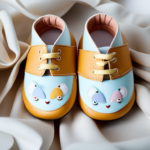 An image showcasing a cozy pair of baby shoes for 6-12 months old, with soft, pastel-colored leather, tiny embroidered animals, and adjustable straps