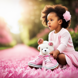 the innocence of a baby girl's first steps with a pair of adorable pink and white Jordan sneakers
