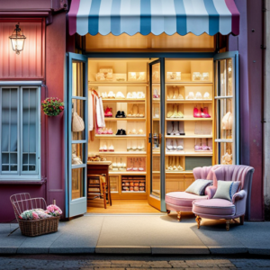 the exquisite charm of a baby shoe haven: a whimsical display of dainty, pastel-hued footwear, adorned with delicate bows and tiny buttons