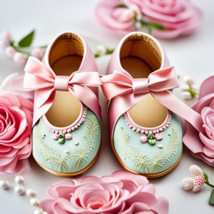An image showcasing a vibrant assortment of tiny, intricately crafted baby shoes