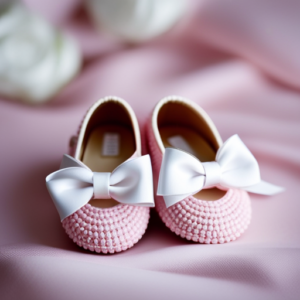 Baby Shoes Size 0 7 An image showcasing a pair of soft, pastel pink baby shoes size 0, delicately adorned with tiny white bows and featuring a cushioned sole, capturing the essence of comfort and cuteness