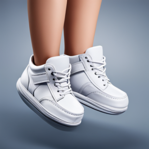 An image showcasing a pair of baby shoes with a wide toe box