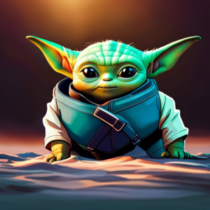 An image featuring a pair of stylish, adult-sized shoes inspired by Baby Yoda