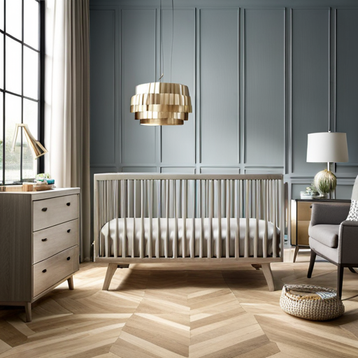 An image showcasing a sleek and modern 4 in 1 crib with clean lines, a minimalist design, and a soothing color palette that perfectly blends style and functionality