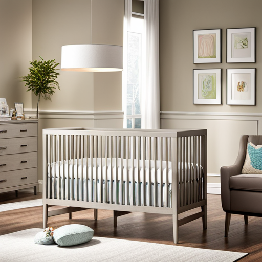 An image showcasing a cozy nursery with a sleek, minimalist budget crib as the centerpiece