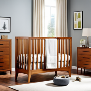 Best Crib With Changing Table 4 An image showcasing a sleek, modern crib with a built-in changing table