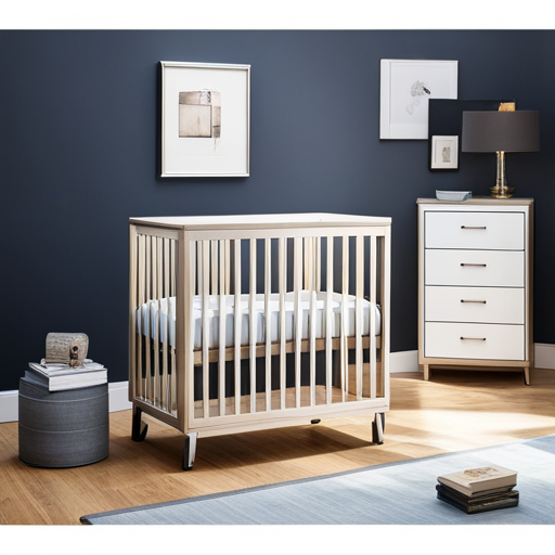 An image showcasing a sleek, modern crib with a built-in changing table, cleverly designed to save space