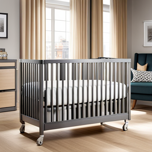 An image showcasing a sturdy crib with reinforced metal bars, a secure locking mechanism, and rounded corners for safety