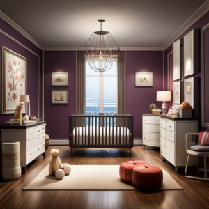 An image showcasing a cozy nursery with a budget-friendly baby bed at its center, adorned with plush pastel bedding, surrounded by soft toys, and illuminated by the warm glow of a whimsical nightlight