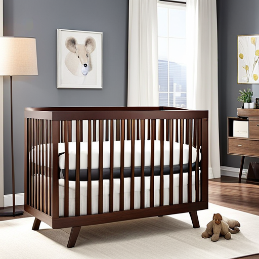 An image showcasing a cozy nursery with a sleek, modern crib under $100