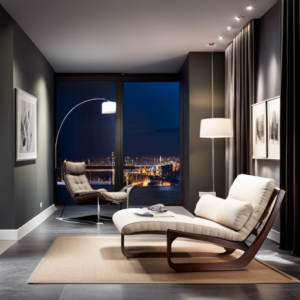 An image showcasing a cozy living room adorned with a sleek, modern gliding chair from Ikea