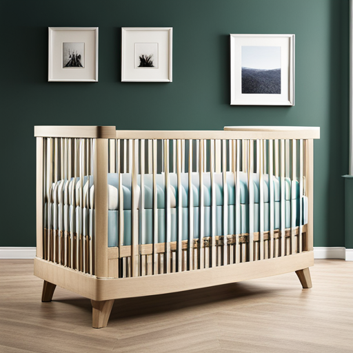 An image showcasing a luxurious high-end baby crib with plush, hypoallergenic bedding, an adjustable mattress, and ergonomic design that promotes optimal comfort and support for baby's peaceful slumber