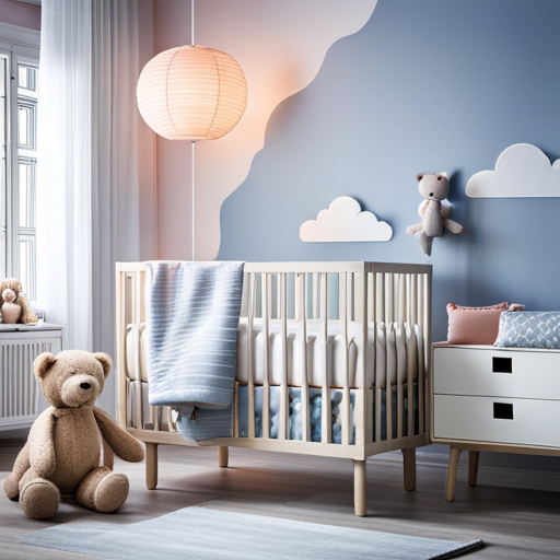 An image of a cozy nursery adorned with the sleek and minimalist Ikea Sniglar Crib, surrounded by soft pastel walls, delicate plush toys, and a gentle glow emanating from a whimsical star-shaped nightlight