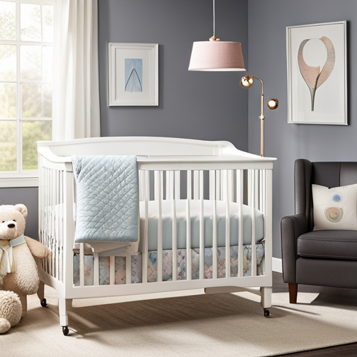 An image showcasing a cozy nursery corner with a charming, budget-friendly crib adorned with a soft, patterned mattress cover