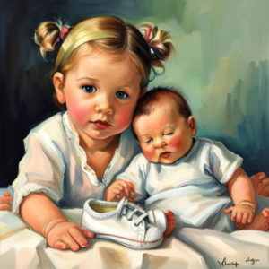 An image showcasing a pair of tiny, soft-soled shoes placed beside a cuddly baby's feet