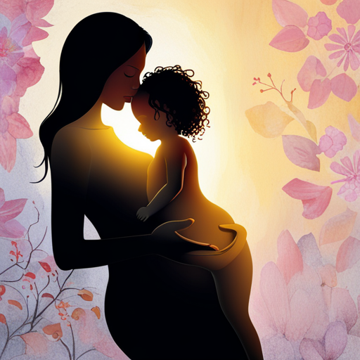 An image that showcases the resilience of motherhood: A silhouette of a pregnant woman, bathed in soft golden light, gently cradling her belly, while delicate flowers bloom amidst the cracks on a concrete wall behind her