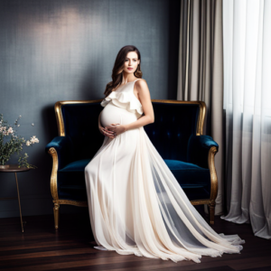 the essence of elegance and grace with an image showcasing a radiant mother-to-be wearing a flowing maternity ruffle dress
