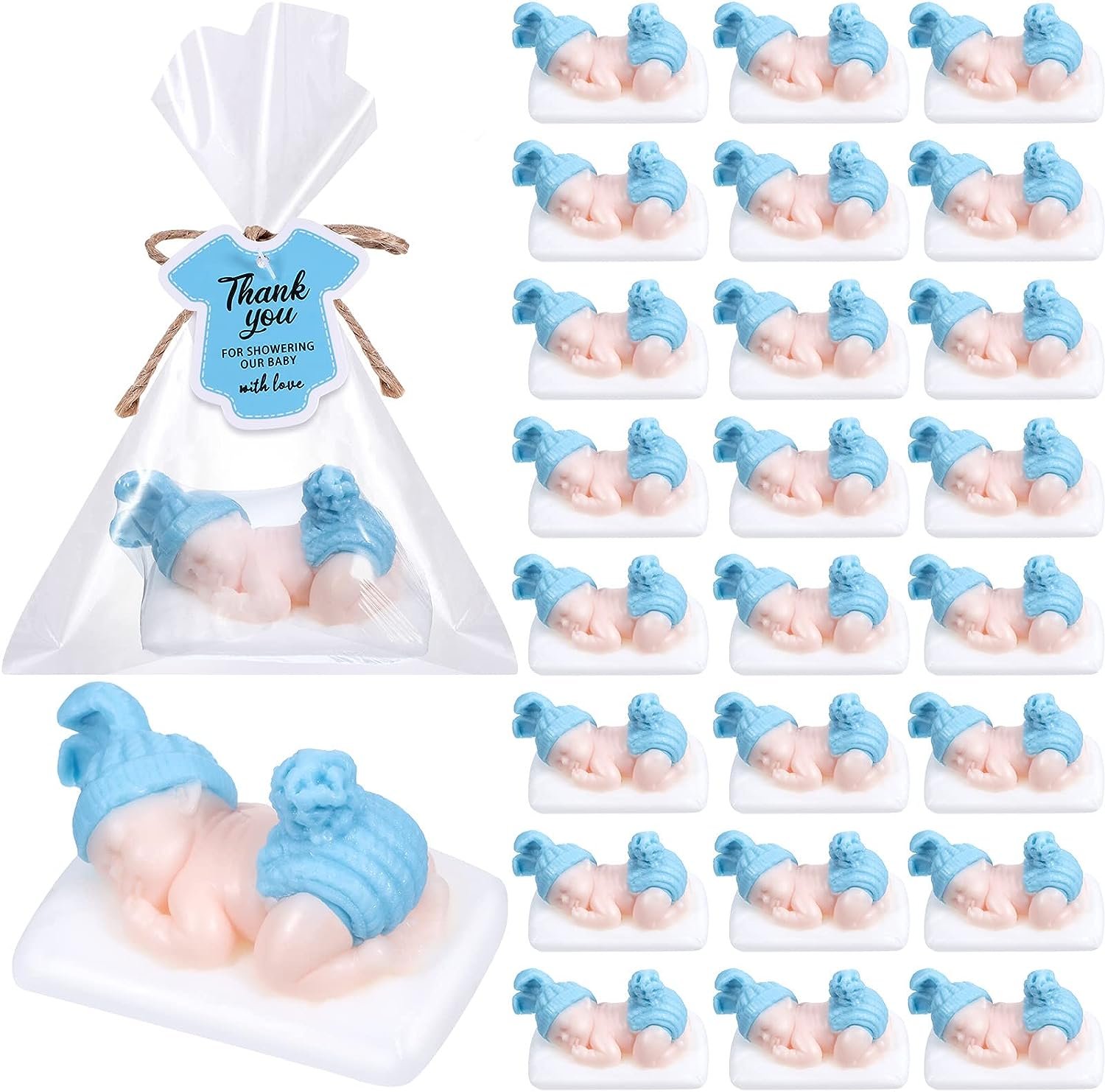 Otuuz Baby Shower Soap Favors Baby Shower Favors Handmade Sleeping Baby Gift Soap Baby Shower Scented Soap Favors with Gift Tags for Guests Girl Boy Baby Shower Favors Decorations (24 Packs, Blue)