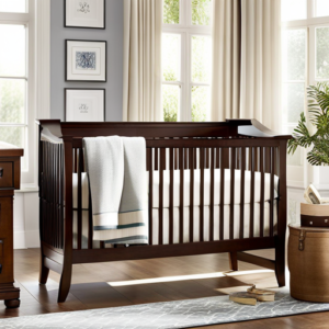 Pottery Barn Cribs 4 An image capturing the elegance of Pottery Barn Cribs with a soft color palette, showcasing intricate woodwork, delicate carvings, and a plush bedding set adorned with whimsical patterns, inviting readers to explore the world of luxurious nursery furniture