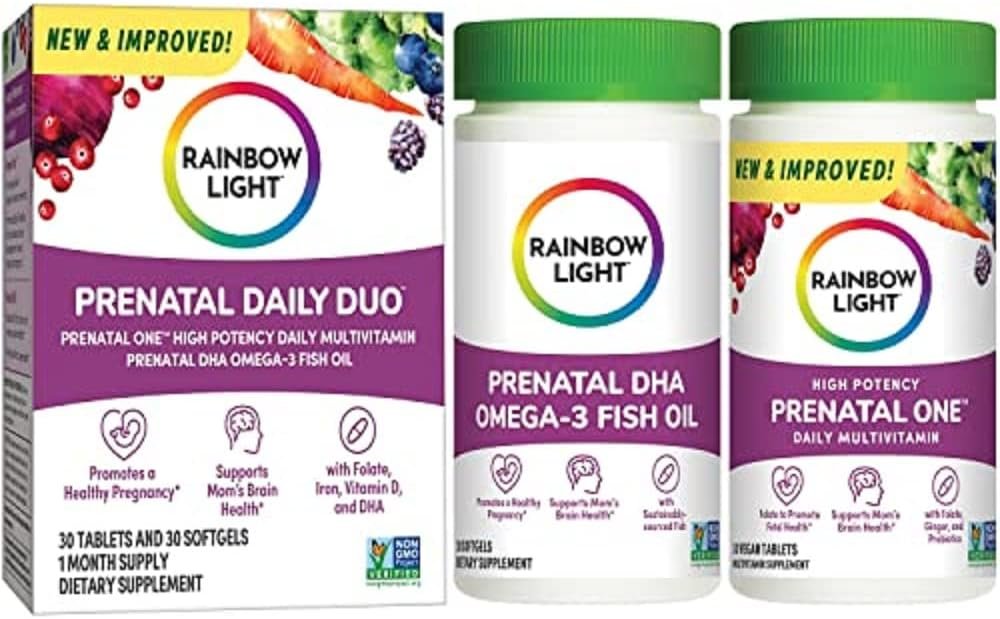 Rainbow Light Prenatal  Multivitamin for Women, Bundle, Vitamin C, D  Zinc, Probiotics, Support Mom and Baby from Conception to Nursing, Non-GMO, Vegetarian, Prenatal  Womens One, 90 Count Each
