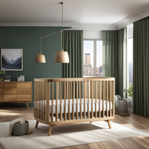 Safest Baby Crib 7 An image showcasing a sturdy, solid wood crib with rounded edges, equipped with a secure locking mechanism