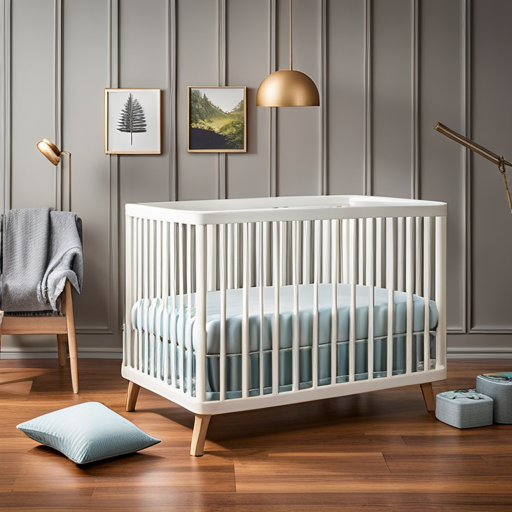 An image of a cozy baby crib with a firm, hypoallergenic mattress covered in a breathable, waterproof fabric