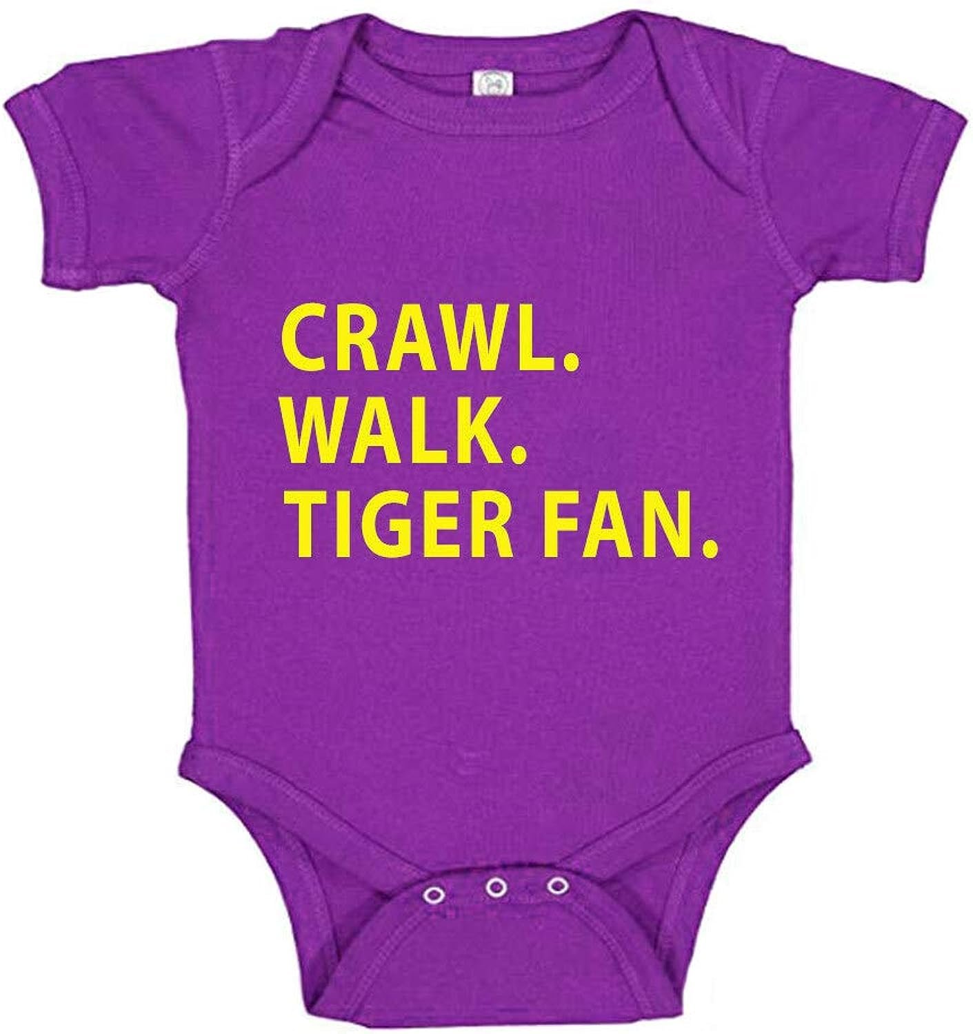 Southern Sisters Crawl Walk Tiger Fan Baby Romper in Purple and Gold
