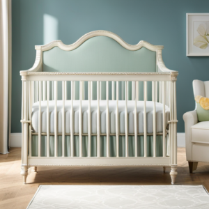 An image showcasing a beautifully crafted standard crib in a serene nursery setting