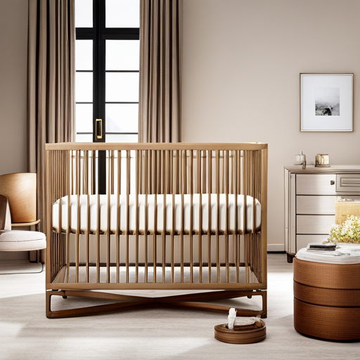 An image showcasing a well-maintained tan crib