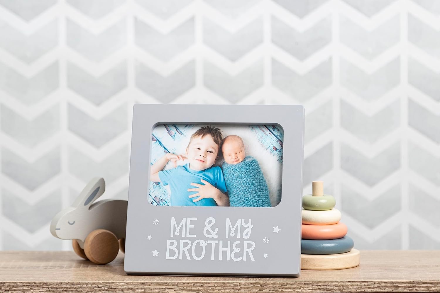 tiny ideas Me  My Brother Picture Frame, Nursery Décor, Gender-Neutral Baby Frame, Perfect Siblings Gift, Baby Keepsake Photo Frame, 4 x 6 Frame, Tabletop Easel Back, Gray, 1 Count (Pack of 1)