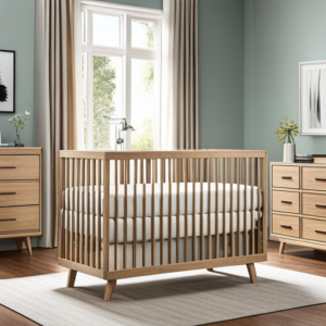 An image showcasing various types of cribs in a well-lit nursery room