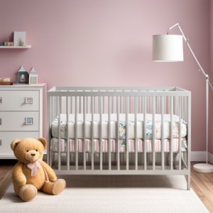 Walmart Crib 5 An image featuring a sturdy Walmart crib adorned with a soft, plush teddy bear nestled inside