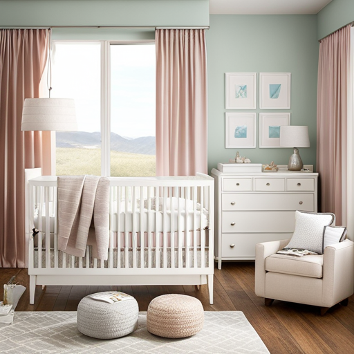 An image showcasing a beautifully decorated nursery with a white Pottery Barn crib as the centerpiece