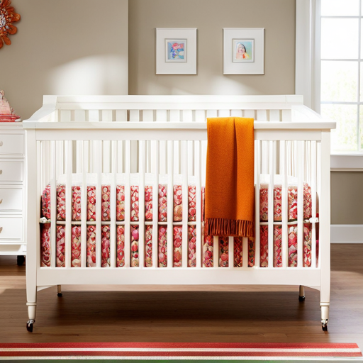 An image showcasing a sleek white Pottery Barn crib, highlighting its safety features