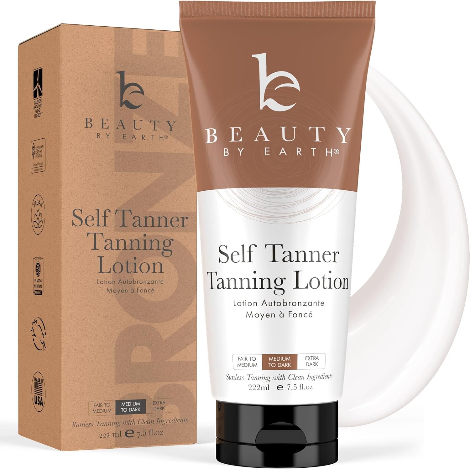 Beauty by Earth Self Tanner - Self Tanning Lotion for Body, Natural  Organic Ingredients Clear Self Tanner, Sunless Tanning Lotion Best Sellers, Fake Tan  Quick Tan for Bronzer Glow for Men  Women