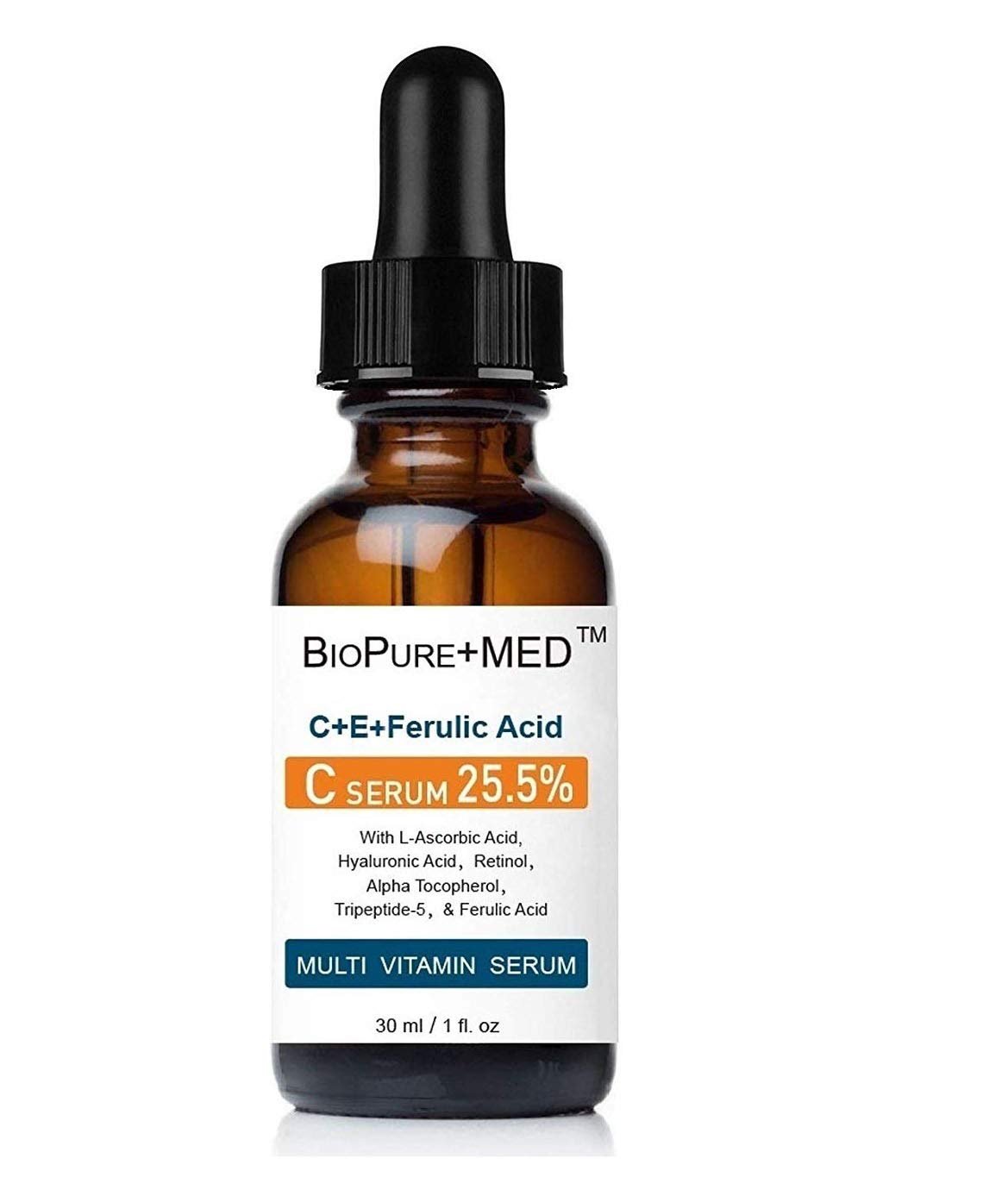 BioPureMED 25% Vitamin CE+Ferulic Acid Serum for Face: Anti Wrinkle Serum with Tripeptide-5, Retinol 22, Hyaluronic Acid Best Organic Korean Skin Care Formula Vitamin C Serum/Face Moisturizer