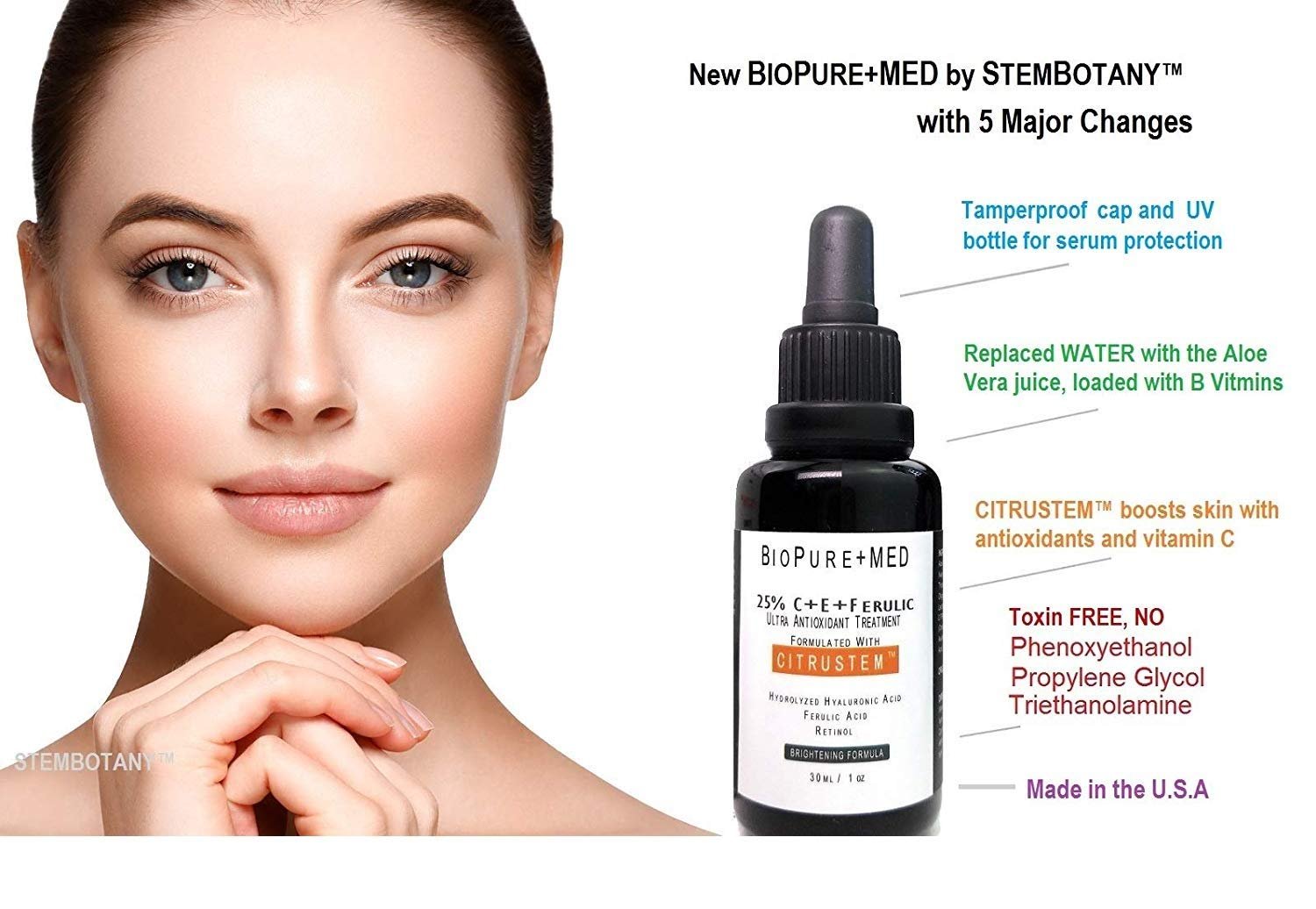 BioPureMED 25% Vitamin CE+Ferulic Acid Serum for Face: Anti Wrinkle Serum with Tripeptide-5, Retinol 22, Hyaluronic Acid Best Organic Korean Skin Care Formula Vitamin C Serum/Face Moisturizer