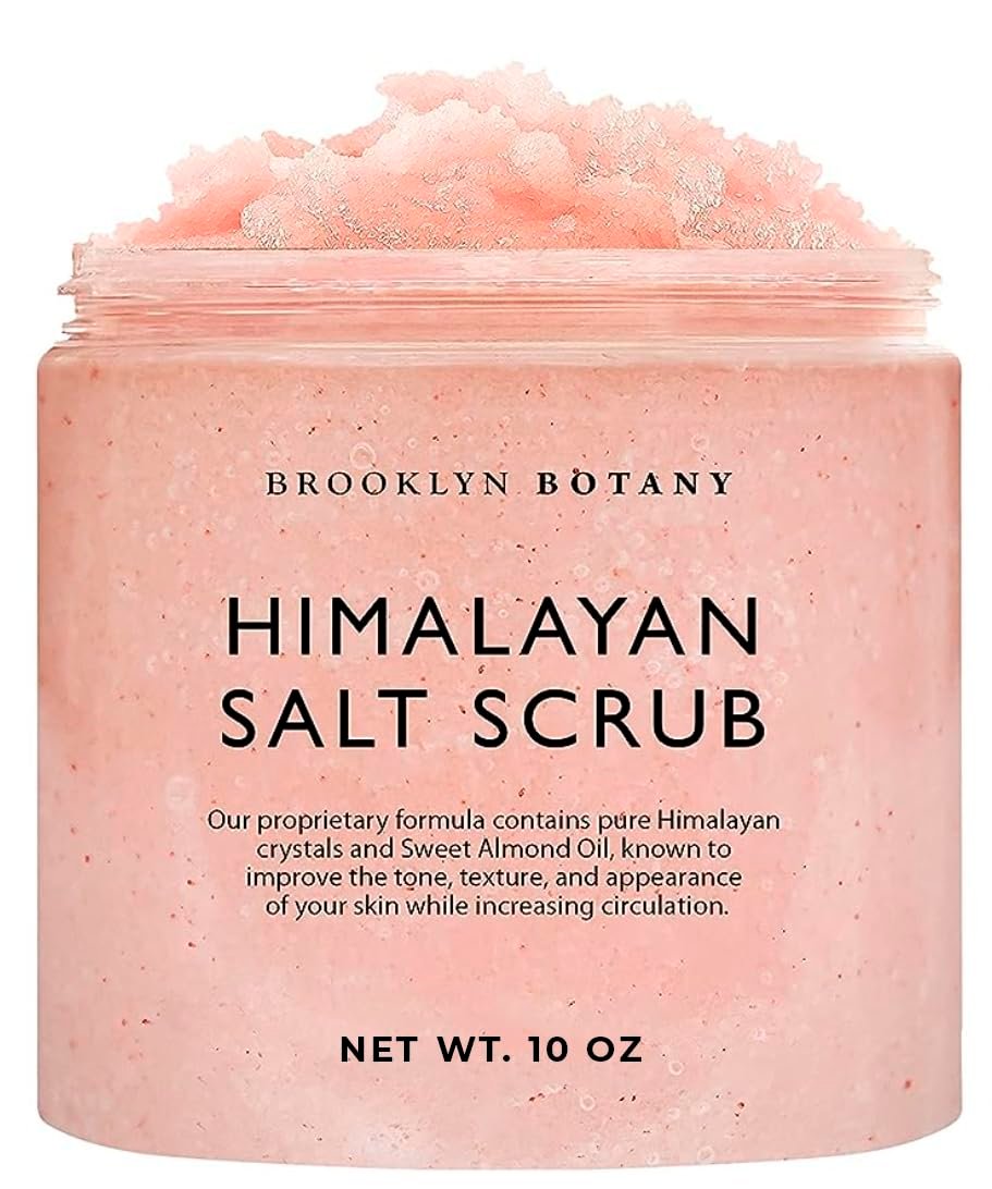 Brooklyn Botany Himalayan Salt Body Scrub - Moisturizing and Exfoliating Body, Face, Hand, Foot Scrub - Fights Stretch Marks, Fine Lines, Wrinkles - Great Gifts for Women  Men - 10 oz