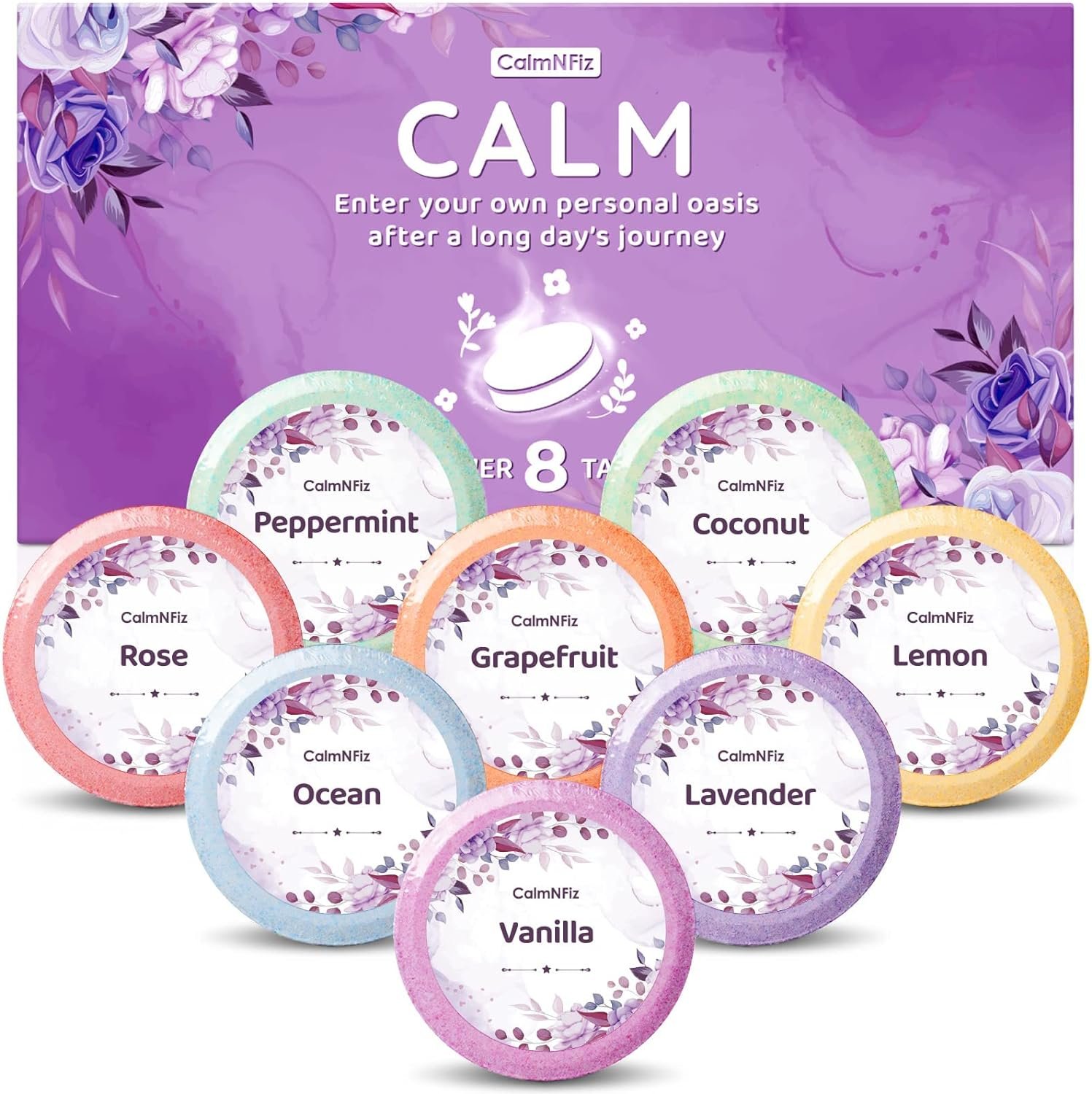 CalmNFiz Shower Steamers Aromatherapy 8 Pack Scented Bath Bombs Essential Oil Self Care Thanksgiving Day, Halloween, Birthday Christmas Gift for Men and Women Who Have Everything