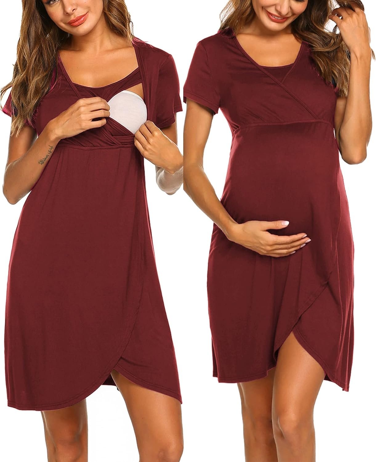 Ekouaer Maternity Nightgown Short Sleeve Nursing Dress Breastfeeding Sleepwear for Women