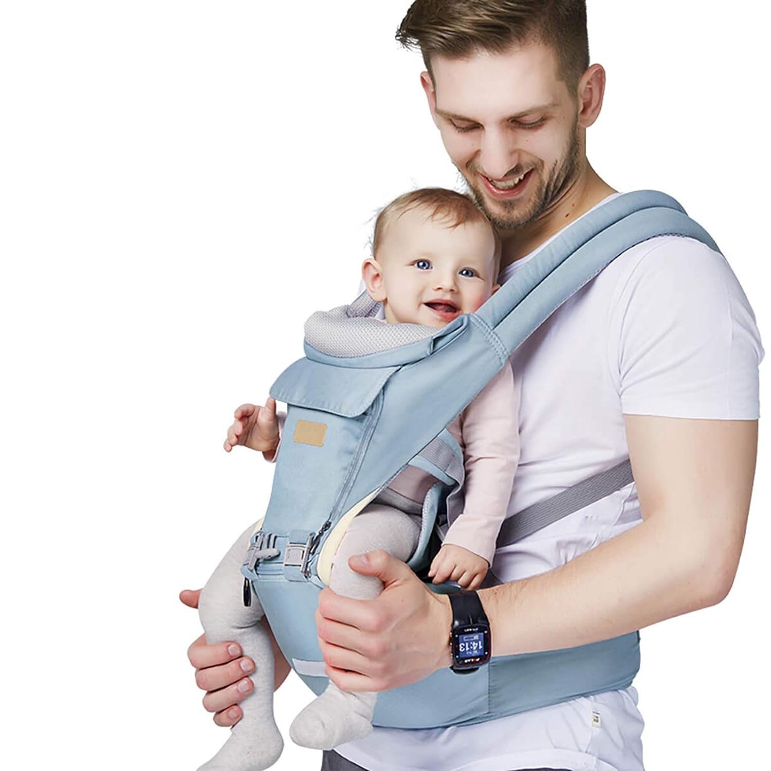 FRUITEAM 6-in-1 Baby Carrier with Waist Stool/Hip Seat for Breastfeeding, One Size Fits All - Adapt to Newborn, Infant  Toddler (Blue)