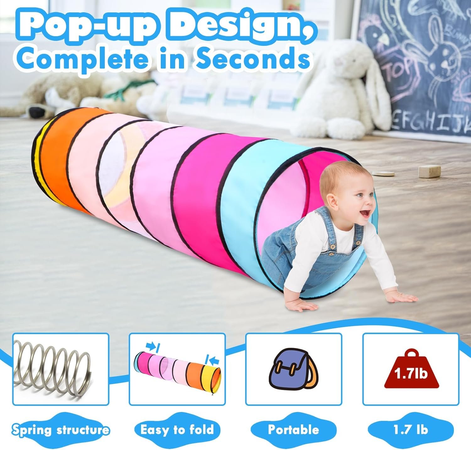 Kids Play Tunnel for Toddlers 1-3 Colorful Pop Up Baby Tunnel for Kids to Crawl Through,Breathable Mesh Dog Tunnel for Cats Rabbits,Collapsible Toy Gift for Boy and Girl Play IndoorOutdoor