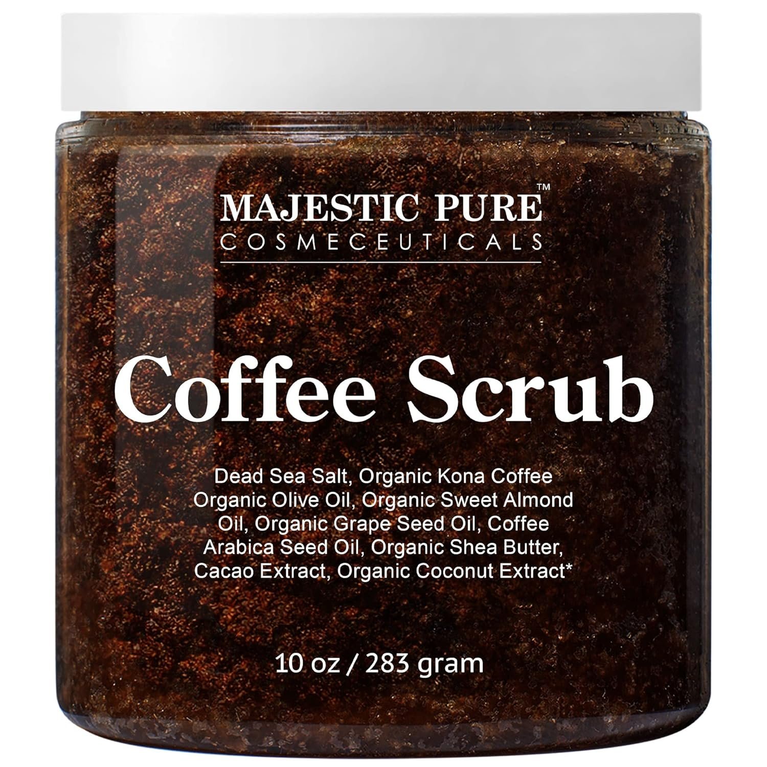 MAJESTIC PURE Arabica Coffee Scrub - All Natural Exfoliating Body Scrub for Skin Care, Stretch Marks, Acne  Cellulite, Reduce the Look of Spider Veins, Eczema, Age Spots  Varicose Veins - 10 Ounces