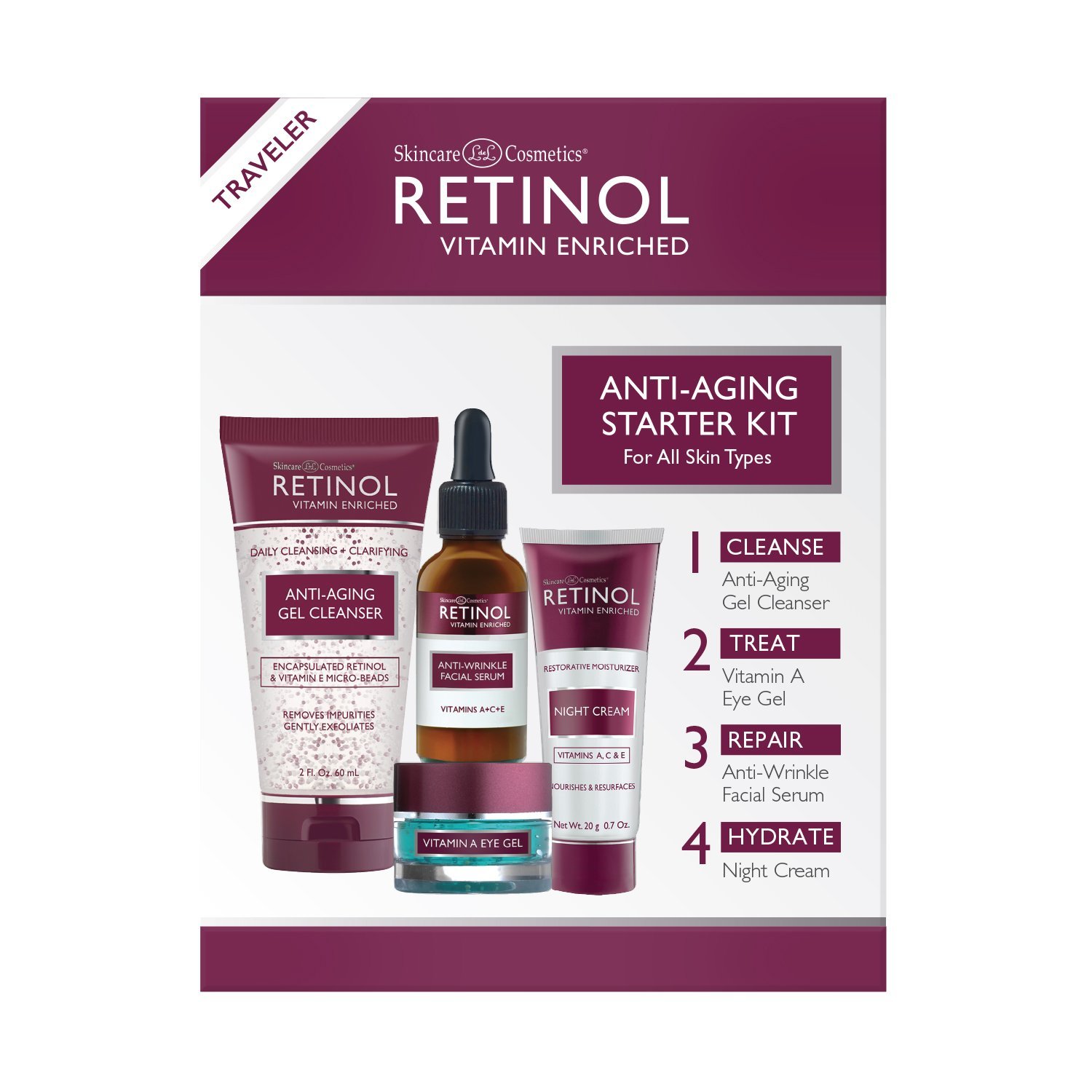Retinol Anti-Aging Starter Kit – The Original Retinol For a Younger Look – [4] Conveniently Sized Products Perfect For Travel or First Time Try – Cleanse, Treat, Repair  Hydrate On-The-Go