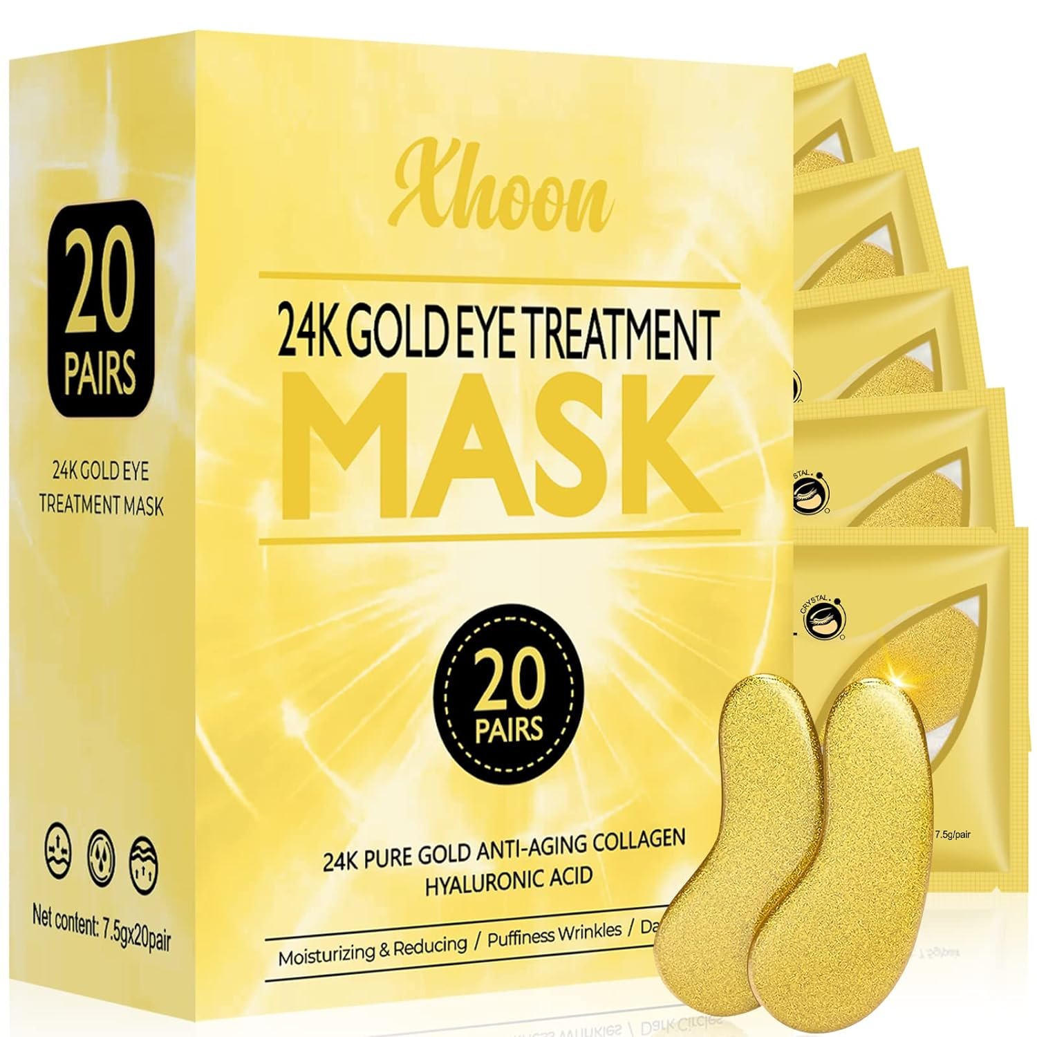 Xhoon 24K Gold Under Eye Patches - 20 Pairs Amino Acid  Collagen, Under Eye Mask for Face Care, Dark Circles and Puffiness, Beauty  Personal Care