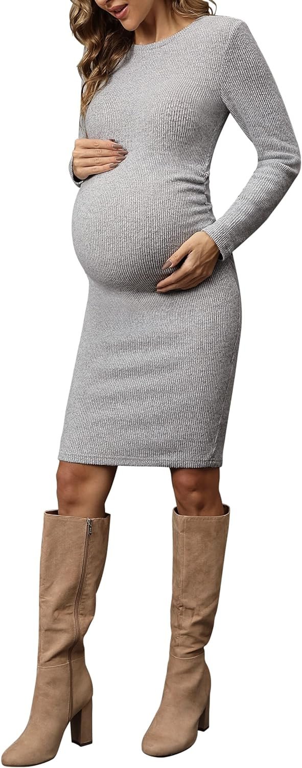 abkylie Bodycon Long Sleeve Ruch Knit Ribbed Dress        Occasion: Baby Shower