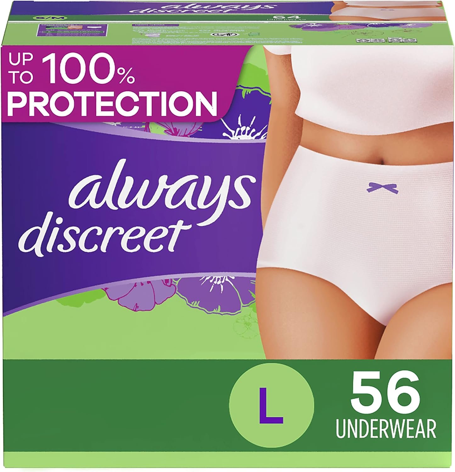 Always Discreet Adult Incontinence  Postpartum Incontinence Underwear for Women, Large, Maximum Protection, Disposable, 28 Count x 2 Pack (56 Count total)