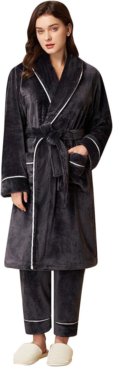 BNisBM Womens Robes Plush Hooded Bathrobe Fuzzy Female Spa Robe With Pockets Women Flannel Luxury Gown Robe